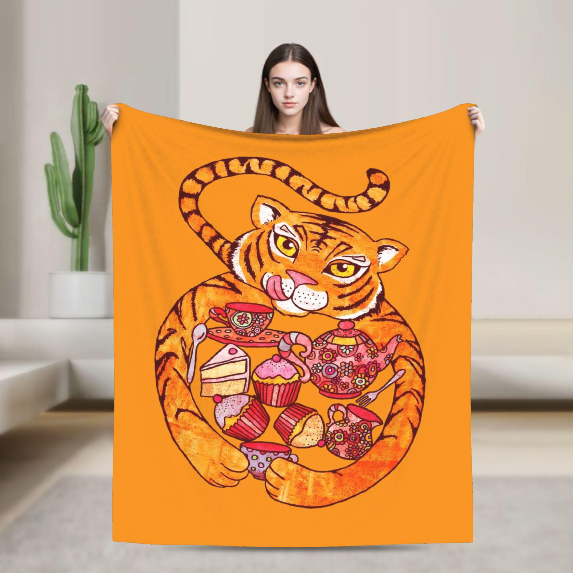 The Tiger Who Came to Tea Blankets Velvet Print Cartoon Book Breathable Thin Throw Blankets for Office 100x150cm