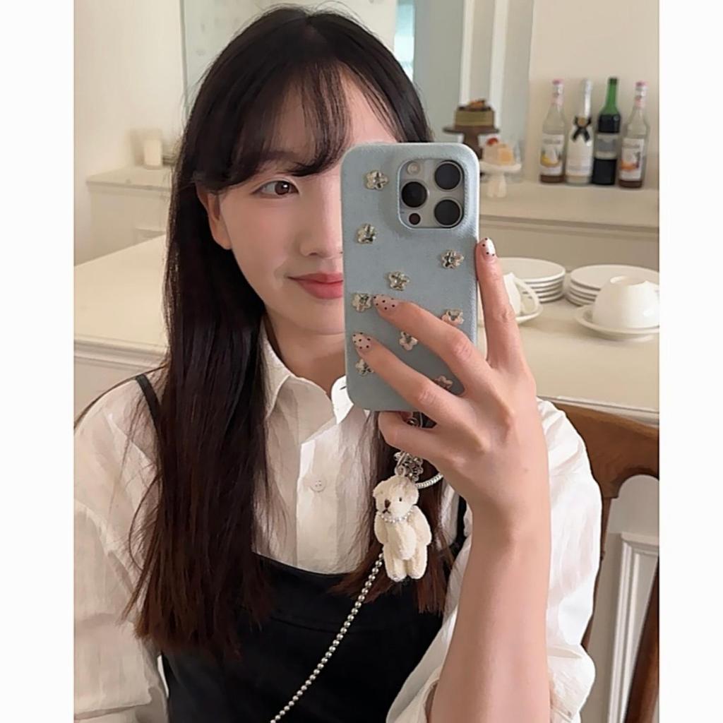 Creative Denim 3D Floral Case for iPhone 16 Pro Max/Apple 17 Pro/14/15