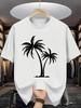 Unisex O Neck Tee Coconut Palm Tree Minimalist Print Cotton Short Sleeve Loose Summer Street Breathable Daily Casual Basic Wear Top