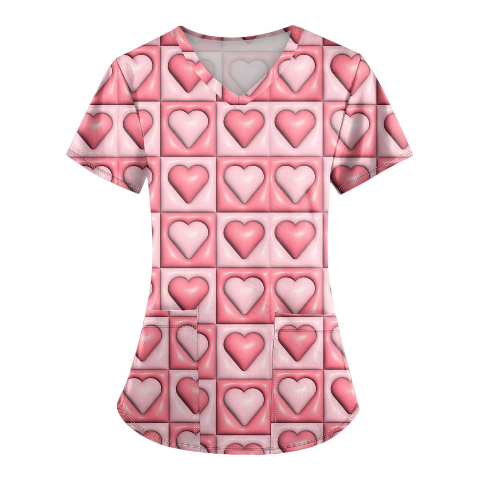 

Женские модные топы с короткими рукавами и V-образным вырезом с принтом, рабочие футболки с карманами S