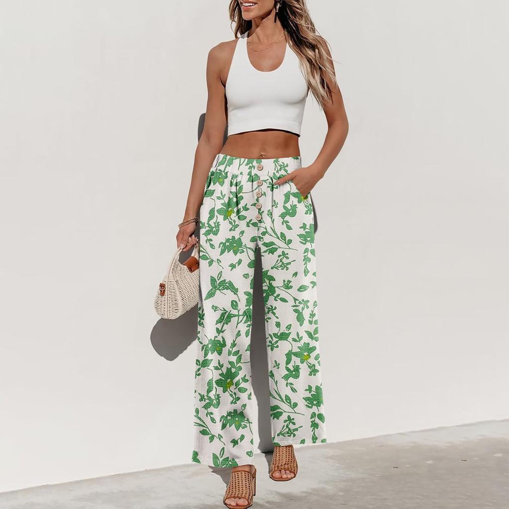 Womens High Waisted Wide Leg Pants Drawstring Palazzo Trousers with Pockets Dot Print Casual Lounge Pant