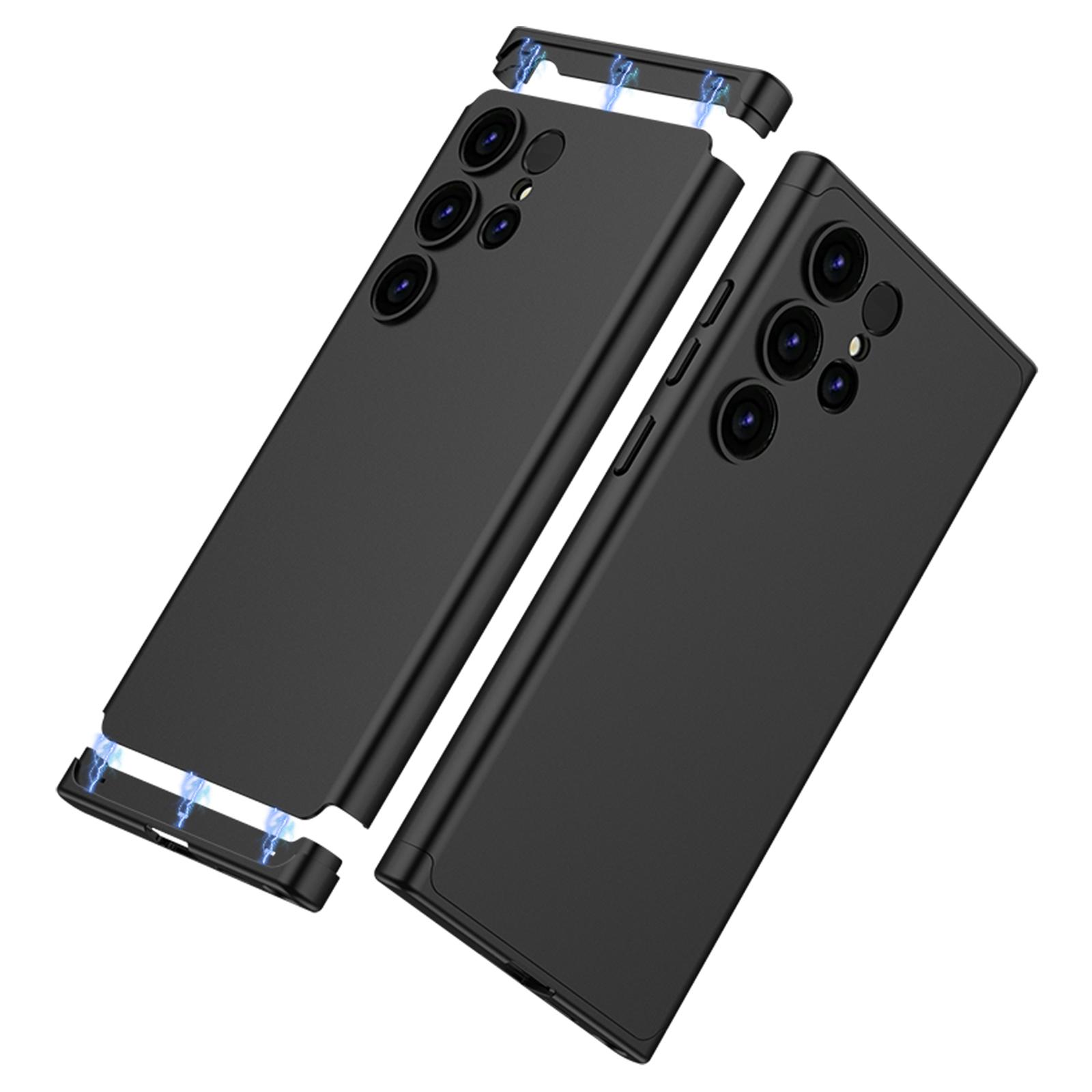 

For Samsung Galaxy S24 Ultra Case 3-Piece Matte Surface Hard PC Shell Phone Cover Black