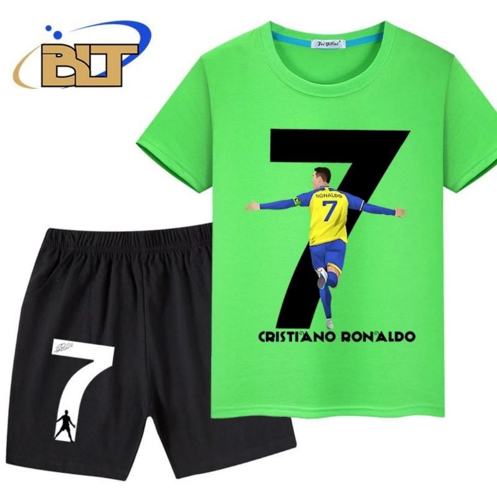 2026 Summer Ronaldo 3D Printed Summer Children's T-shirt Sports Shorts Set Suitable Women Comfortable