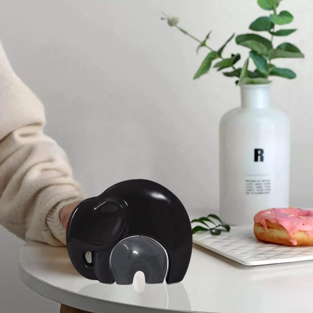 Home Décor Lucky Charm Elephant Mother & Kid | Piano Finish Ceramic Figures - (Set of 2 Piece, Black and Grey)