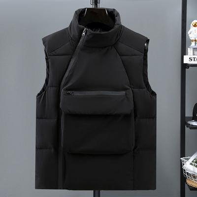 Gilet da Uomo Imbottito Collo Alto Senza Maniche Chiusura con Cerniera Obliqua Cappotto Gilet con Tasche Frontali Tinta Unita