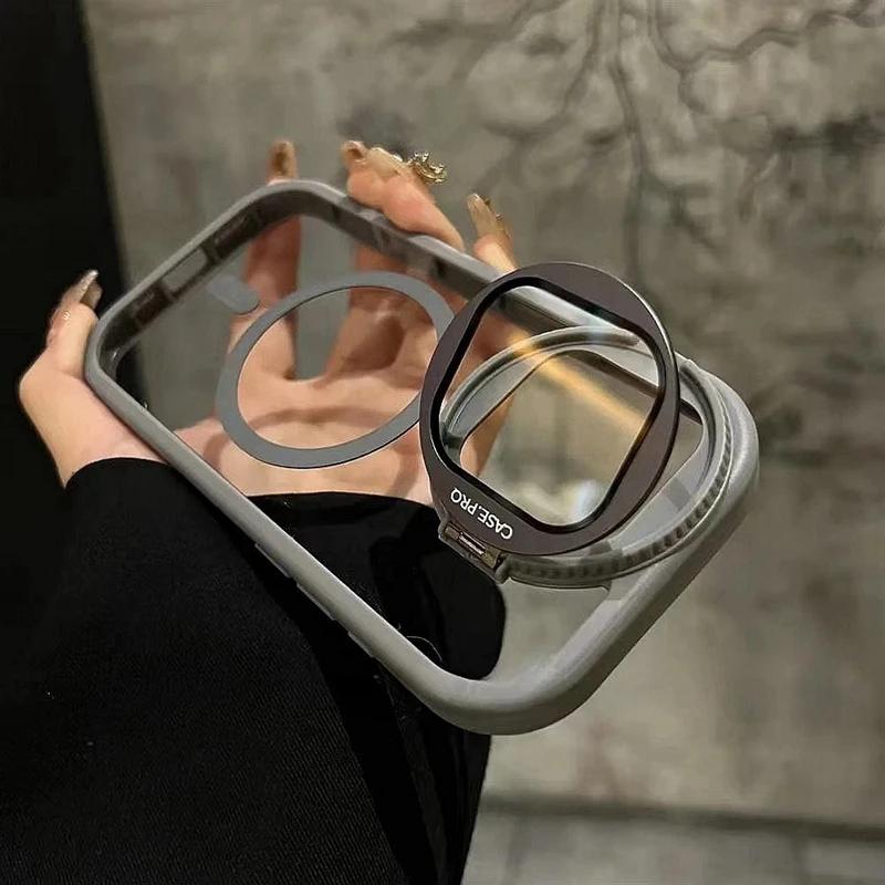 Luxury Transparent Phone Case For For Iphone 11 12 13 14 15 16 Pro Max Plus Magnetic Kickstand Stand Shockproof Bumper Cover