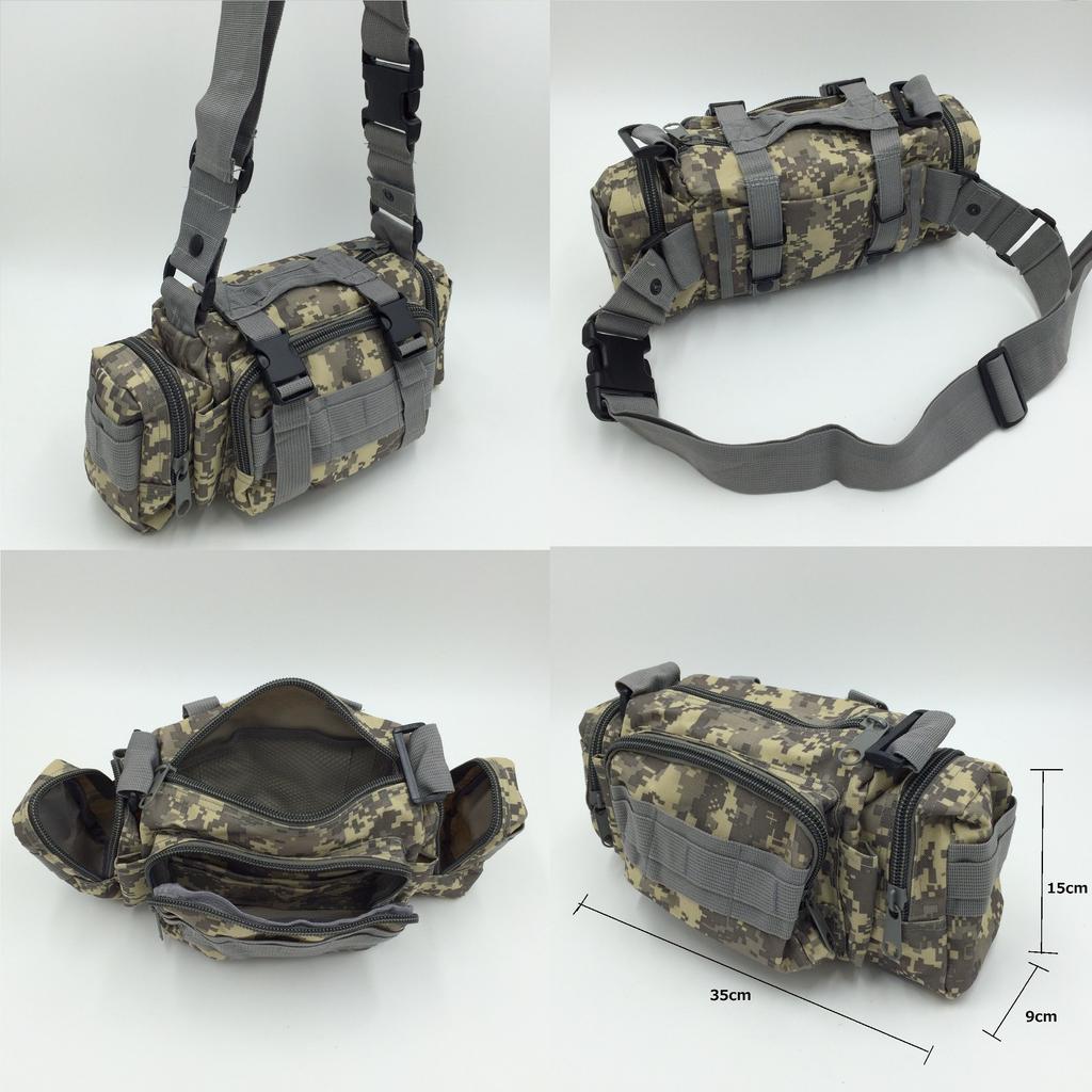 DauStage 5-Way Multifunctional Camouflage Bag for Tactical Use, Airsoft, Cycling, and Fishing, with Water Bottle Holder (Mud)