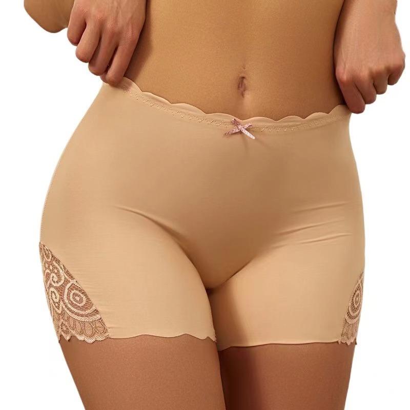 Boxer Sexy en dentelle pour femmes, pantalon en soie glacée, couleur unie, lisse, sans couture, élastique, grande taille, pantalon de sécurité antidérapant