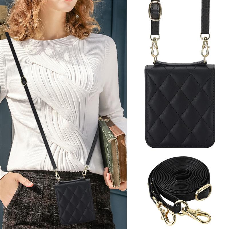 Kožené pouzdro na telefon Long Lanyard Crossbody pro Samsung Galzxy Z Flip 5 4 3 Flip5 Flip4 Flip3 Luxusní obal na lano na zápěstí Hoesje Coque