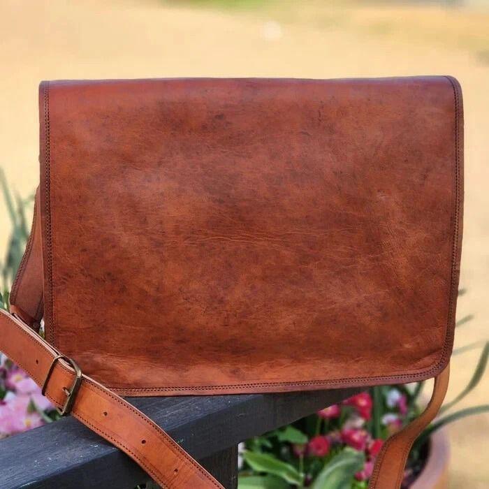 Bag Leather Men Genuine Messenger Shoulder Laptop Travel Vintage Handmade