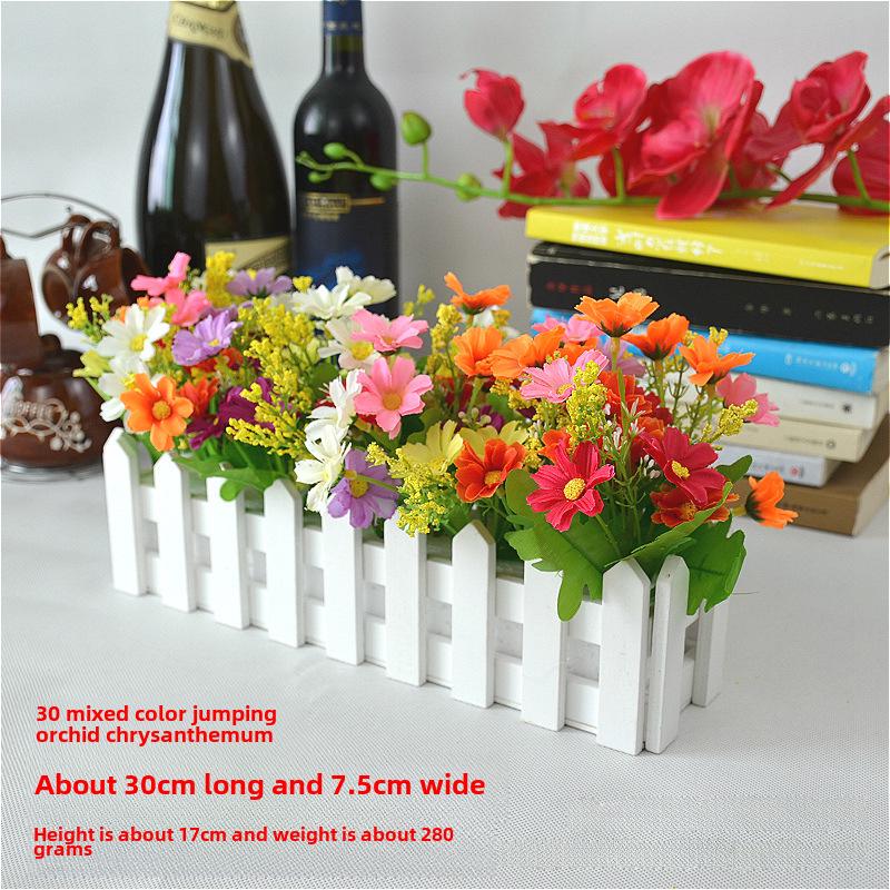 Artificial Flower Set: Wooden Fence & Small Potted Plants for Home Decoration