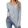 Women's  Fall Winter Striped Crew Neck Buttoned Loose Long Sleeve T-shirt Top, Cross-border European American Casual Clothing