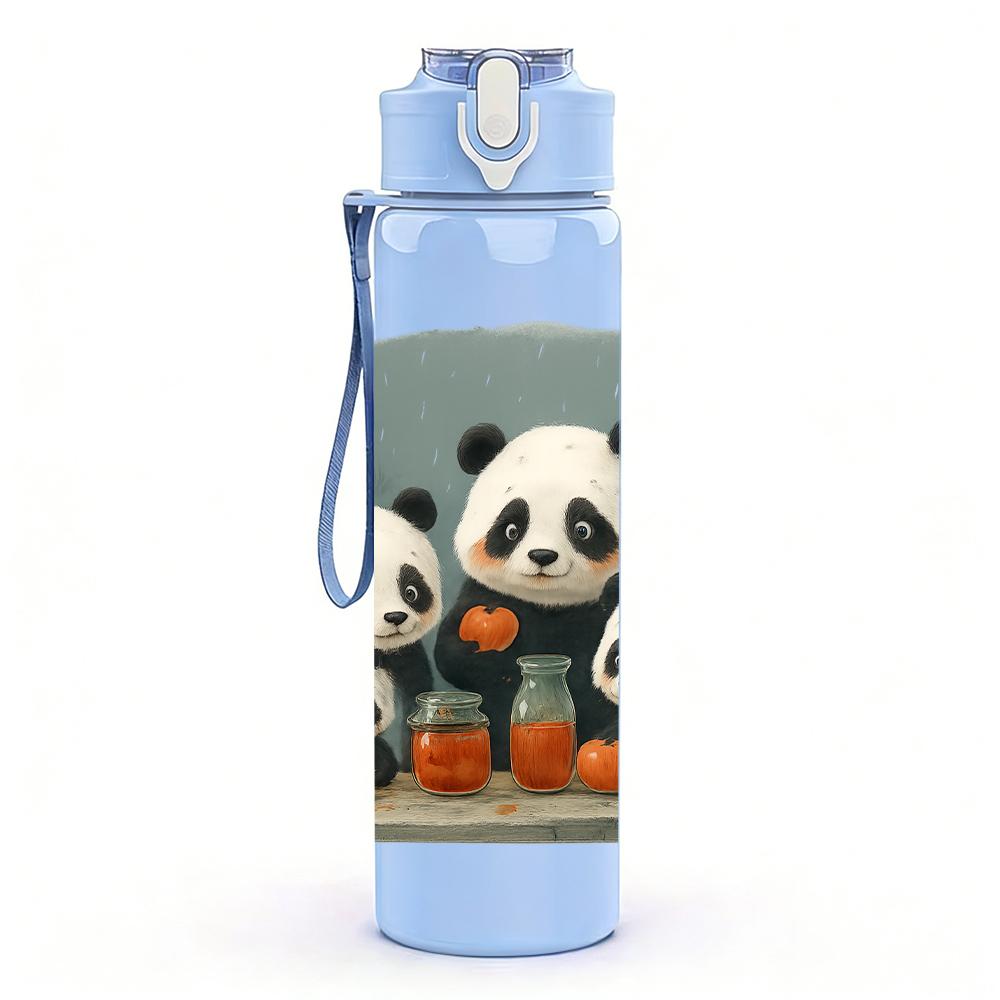 1PZ Gruppo Figure Panda Soffici 750ml Colore Plastica Borraccia Sportiva Tappo a Vite Flip-Top Anti-Goccia Per Sport Ufficio Uso Domestico