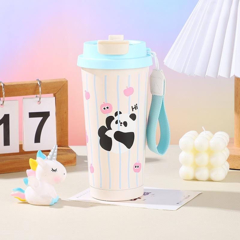 Water Bottle111 Thermos Cup Girls Lily of the Valley Coffee Cup Double Drink Straw Water Cup Gift Cup Panda