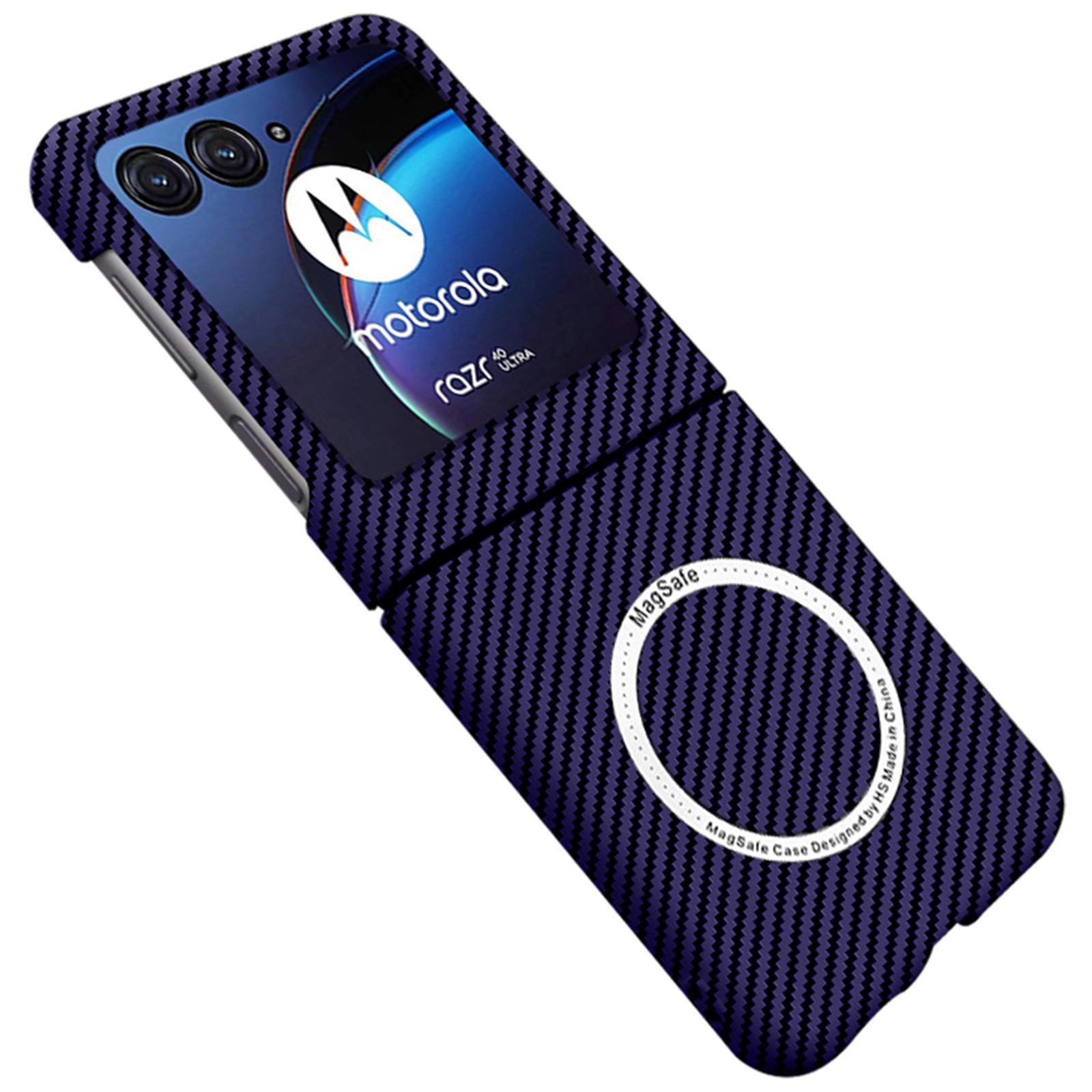 

Для Motorola Razr 50 Ultra 5G Магнитный чехол Арамидное волокно+ПК Чехол для телефона Текстура углеродного волокна Purple