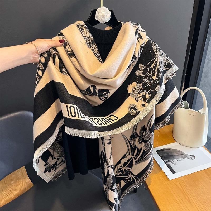 2024 New Scarf Women's Printed Butterfly Fashion Aging New Autumn and Winter Large Square Scarf ,Thickened To Keep Warm Student Shawl Cloak