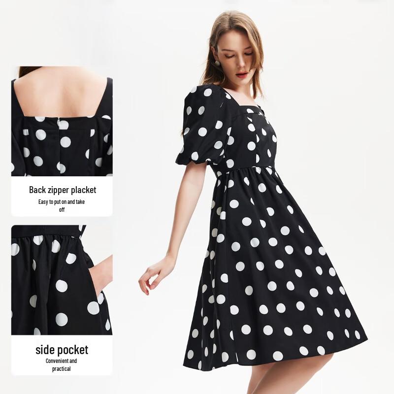 VEROMODA 2024 Spring/Summer Vintage Polka Dot Puff Sleeve Slim Fit Dress