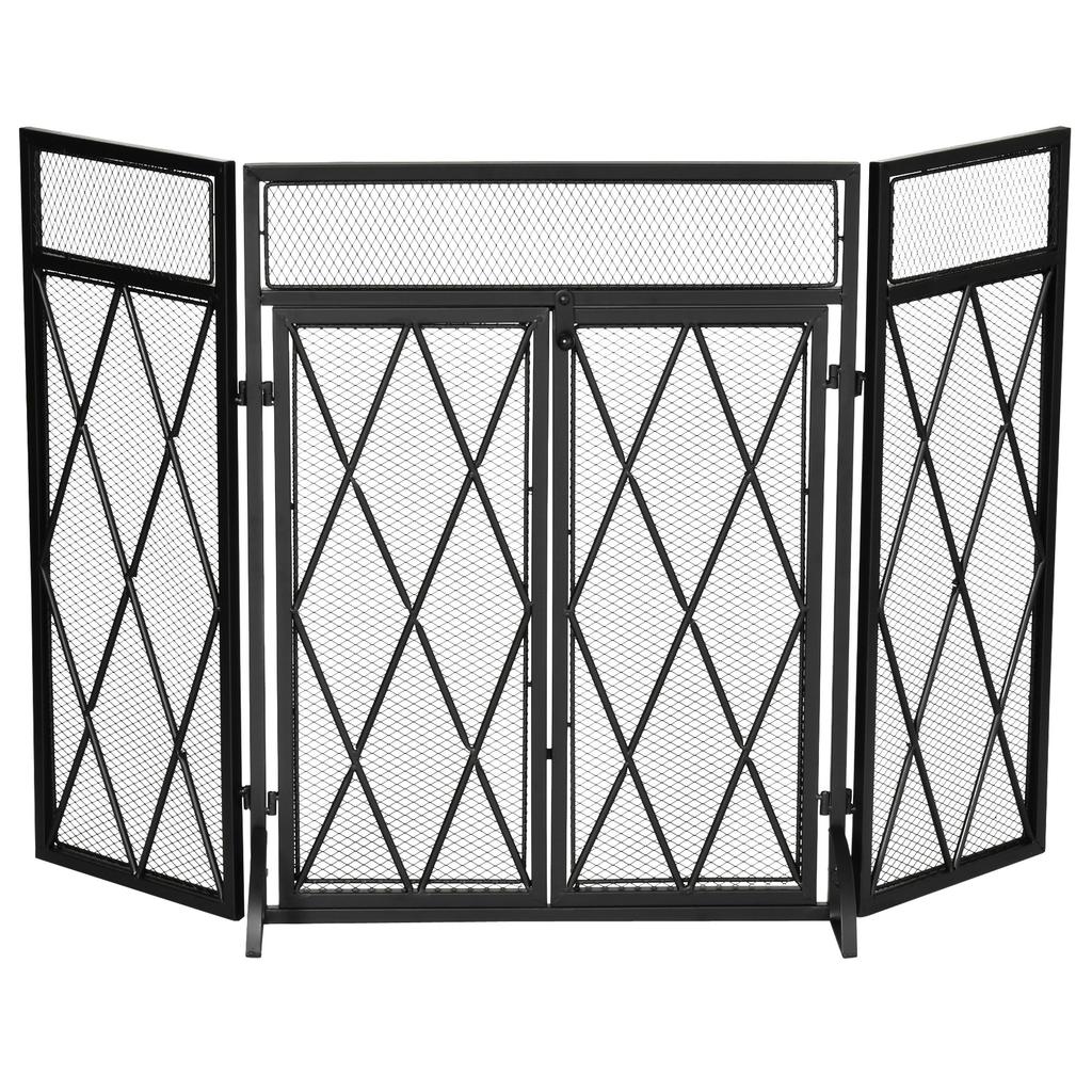 Griglia Protezione Scintille Protezione Scintille, Pieghevole, 3 Pezzi, 120 cm x 79 cm, Nero