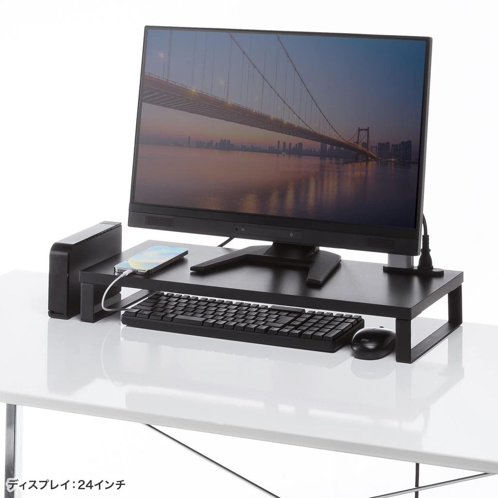 SANWA SUPPLY Monitor Stand with Outlet (W600, Black) MR-LC212BK