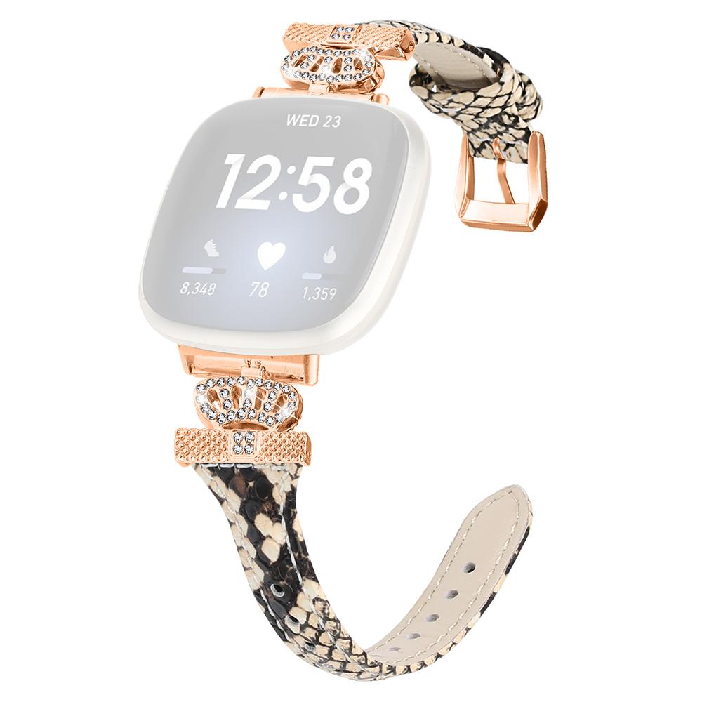 

For Fitbit Versa 3/4/Sense/Sense 2 Rose Gold Buckle Watch Strap Crown Rhinestone Band Snake Texture
