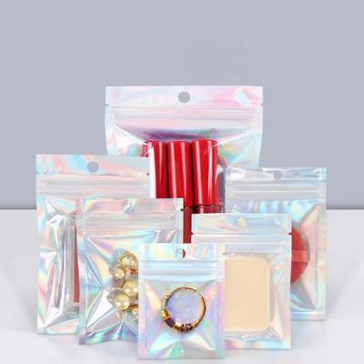 50 Stück dicke, geruchsdichte Mylar-Beutel, holographische Laserfarbe, Kunststoff-Verpackungsbeutel, Schmuck-Einzelhandels-Aufbewahrungsbeutel, Geschenk-Zip-Lock-Beutel