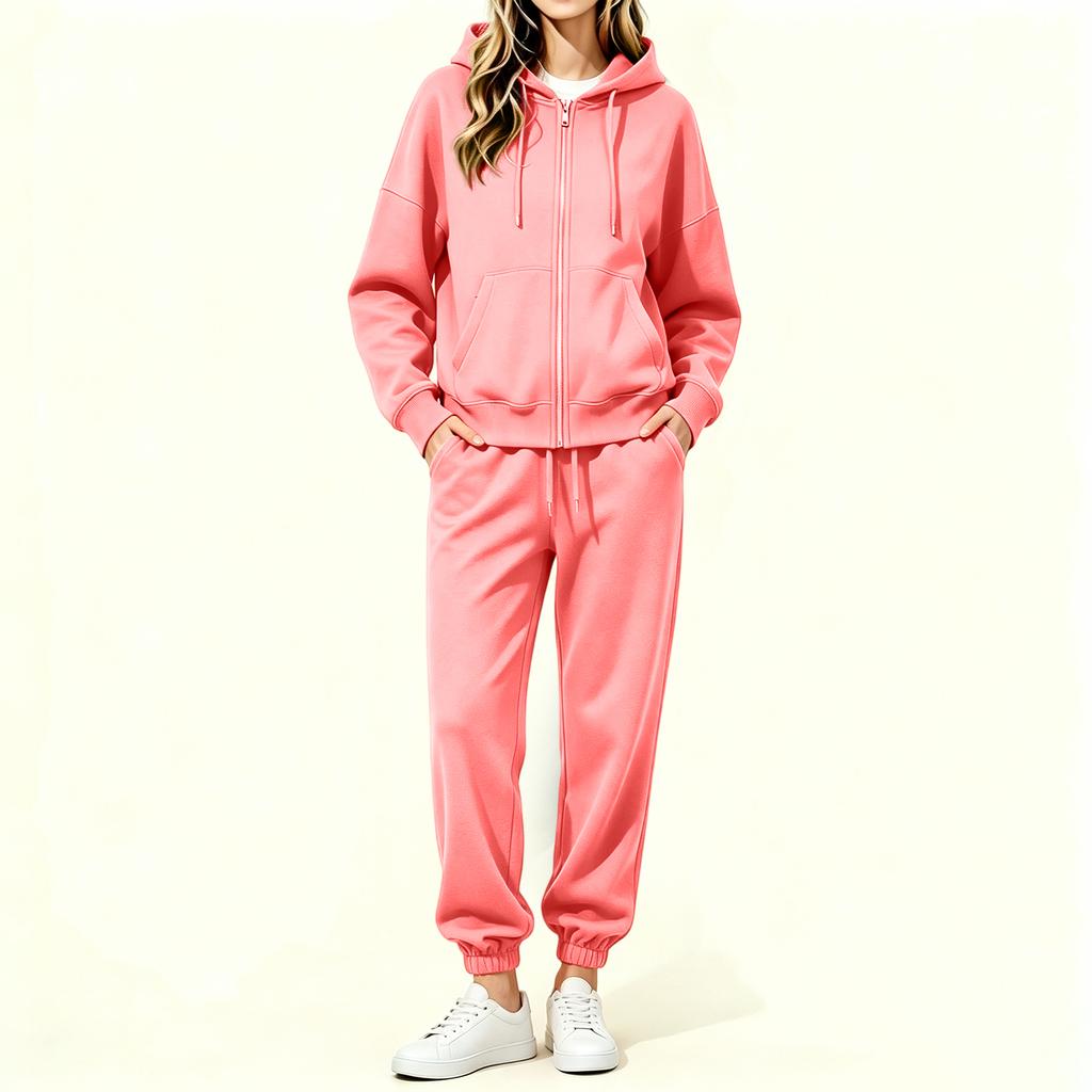 Women's Lined Zip Up Hoodie and Wide Leg Pants Set Casual Loungewear