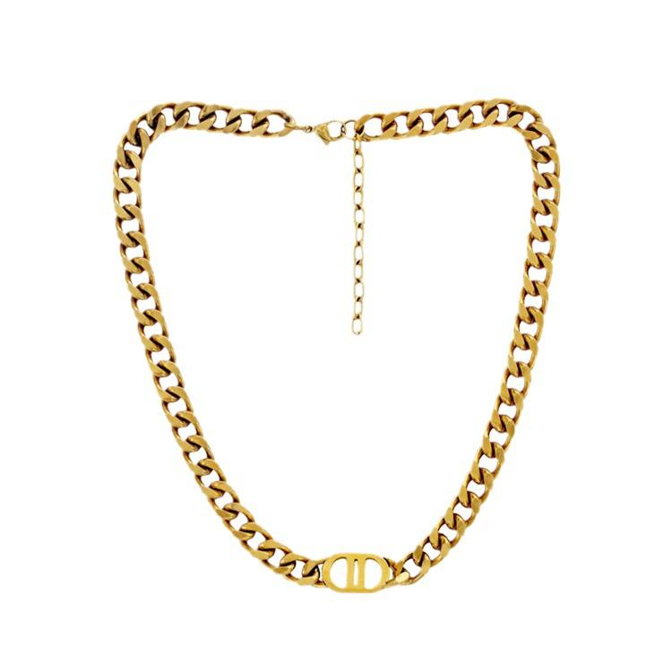 Gold Double D Titanium Steel Chain Necklace - Bold European & American Style for Women