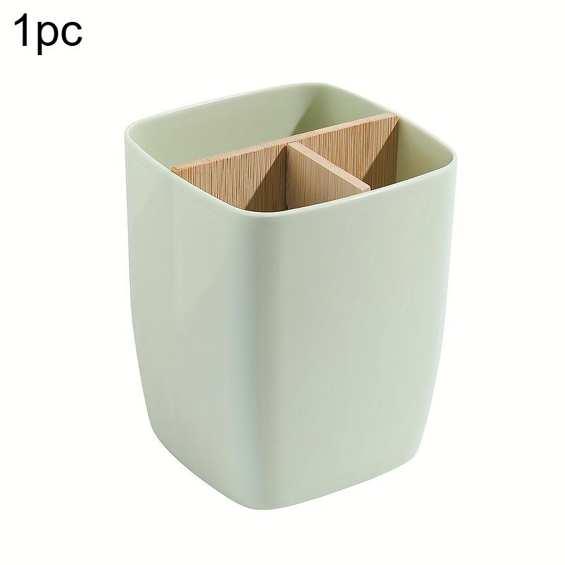 1 st Bambu förvaringslåda med 3 fack Plast kontorsorganisatör Förvaring för pennor och smycken Träpennställ Mångsidig låda