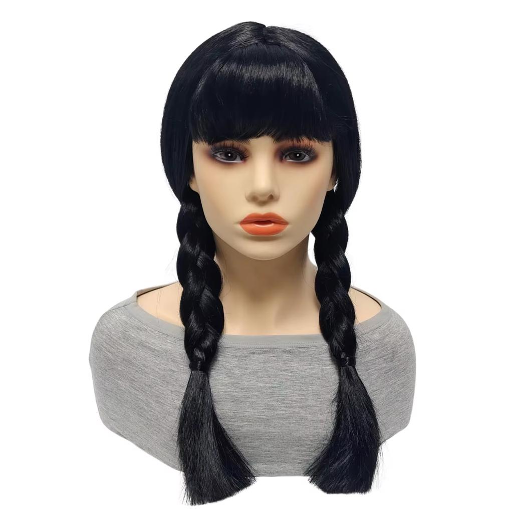 Wednesday Addams Cosplay Synthetic Wig for Halloween Christmas Anime Party April Fool's Day TV Series Inspired Costume Accessory
