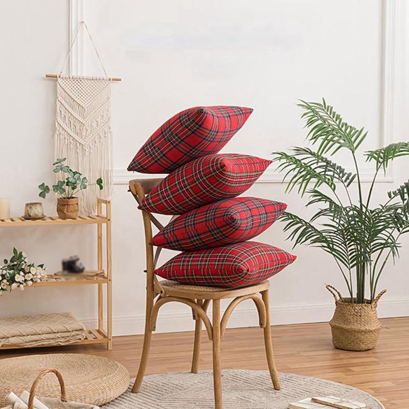 Christmas Pillow Cases Scottish Tartan Plaid Cushion Covers Bed Sofa Pad Party Decor Throw Pillow Cover Holiday Decors 45/50cm