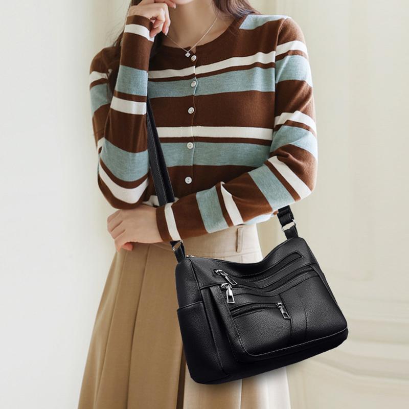 Fashion Crossbody Bag 2025 Hot Soft Multi-layer Joker Shoulder Bag PU Waterproof Large-capacity Multi-pocket Practical Messenger Bag