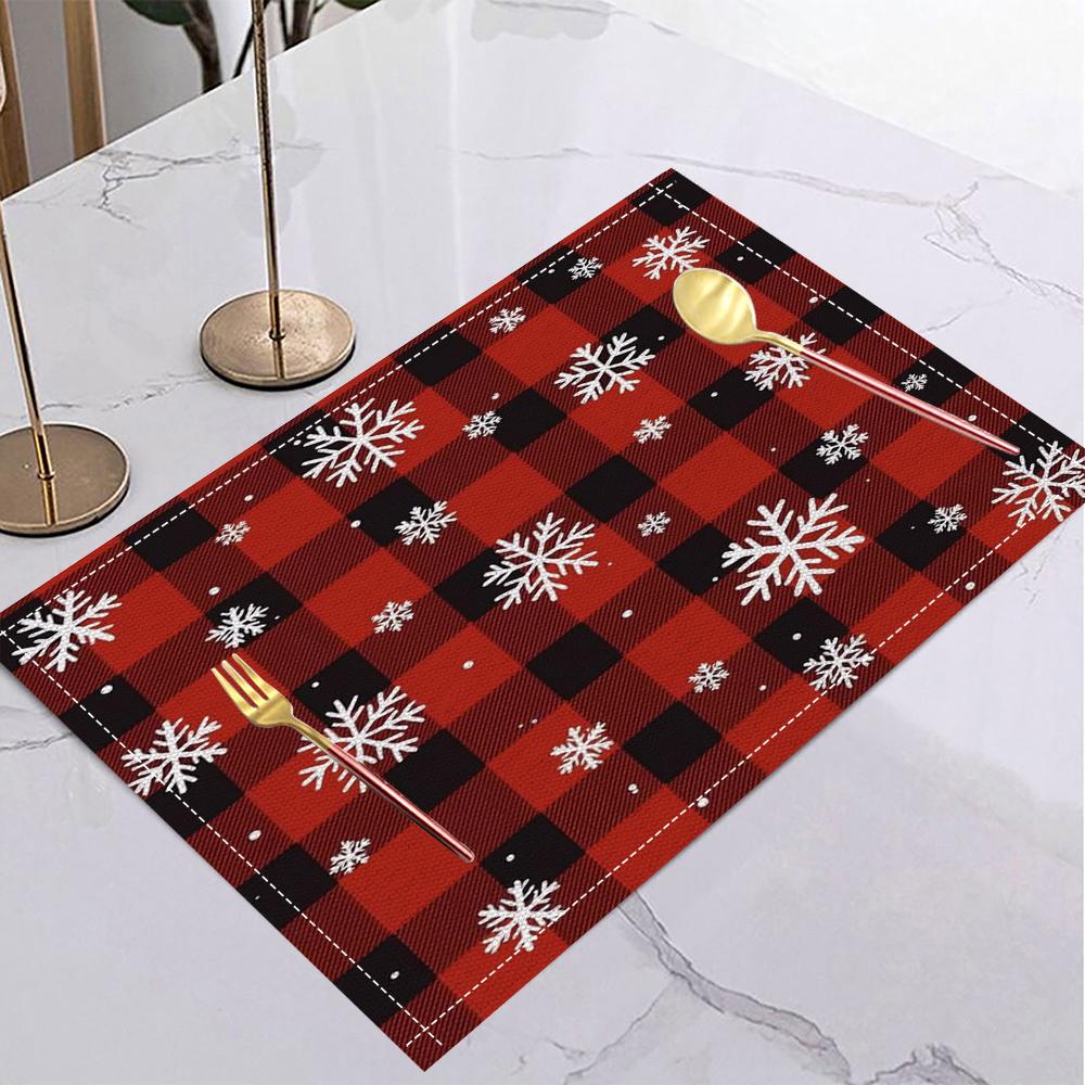Red Grid Unique Winter Christmas Snowflake Design Placemat Kitchen and Dining Suitable for Family Dining and Party Decoration