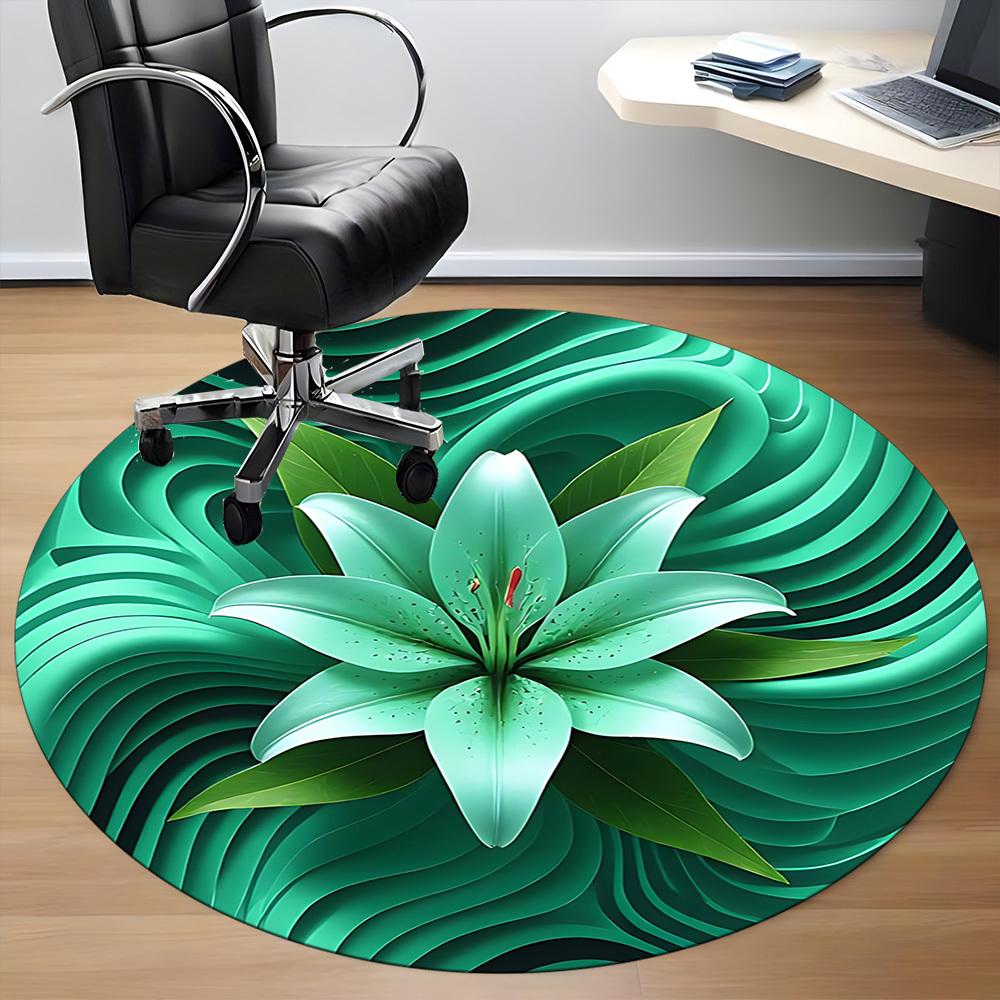 1pc Lily Flower Print Chair Carpet for Office, Round Non-Slip Durable Large Size Office Carpet, Suitable for Office, Beautiful Decoration