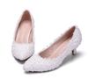 Fashion Wedding Pumps Flower Pearl Pointed Toe Shallow PU 5CM Thin High Heels Princess Pointed Toe Platform Heels Women Shoe