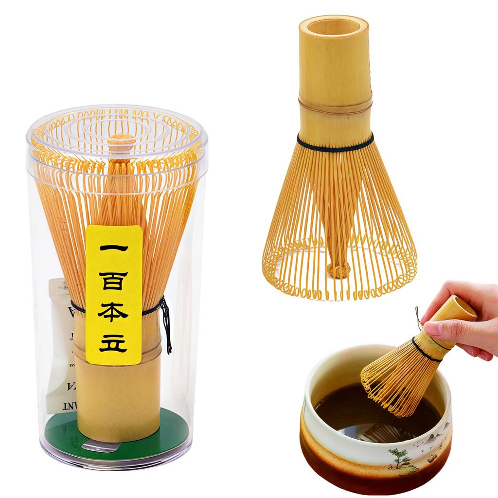 Liroyal Matcha Whisk, White Bamboo Muddler, 8cm, 100-Stand Chasen, Finely Crafted, Excellent Foaming, Easy To Use, Reusable, for Matcha Brewing,