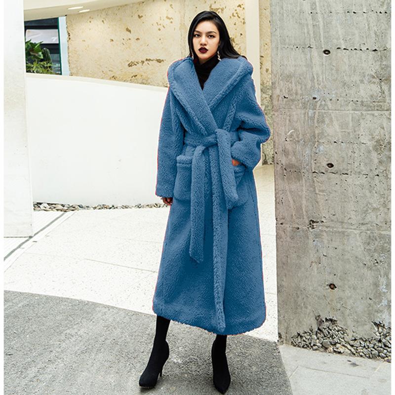 Autumn and winter casual celebrity new fashion lamb wool imitation fur coat women's medium and long lapel hooded tide