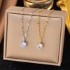 Popular Daily Wear Jewelry Stainless Steel Square Cubic Zirconia Pendant Necklace Korean Style Delicate Bling For Women Gift