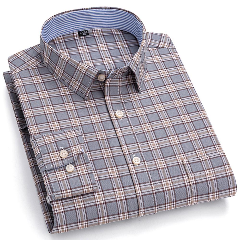 Men's Oxford Long Sleeve Shirt 100% Cotton Wrinkle Resistant & Breathable, Solid Plaid Striped Comfort Casual Button-down Shirts