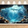 Arazzo in Poliestere Vita Marina Sottomarina Squalo Oceanico Pesce Corallo Decorazione Murale per Compleanni Feste di Addio al Celibato Versatile Non Elettrico