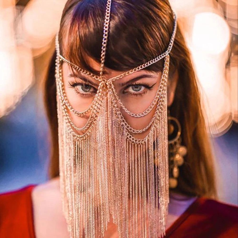 Μόδα Γοητευτικές Μάσκες με Φούντες από Στρας για Γυναίκες Μποέ Κοσμήματα Προσώπου Αλυσίδα Μασκέ Πάρτι Χορού Σέξι Αξεσουάρ Κοστουμιού