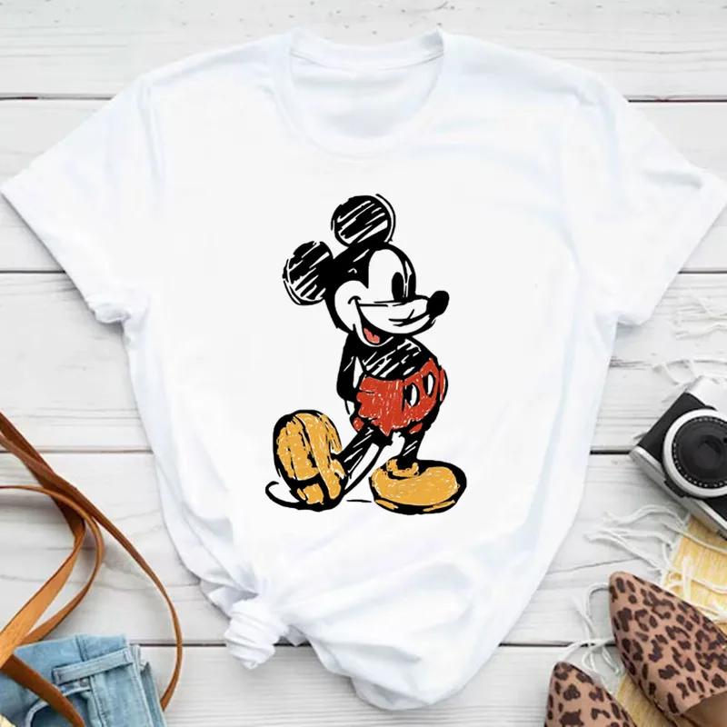 Kawaii Disney Cartoon Mickey Mouse T-shirt Female Harajuku Cute Minnie Mouse T-shirt Funny Donald Duck Pattern T-shirt Female