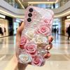 Pink and White Rose Printed Glass Phone Case Suitable for Samsung Galaxy S26 S25 S24 S23 S22 S21 S20 FE/Ultra/Plus Anti Drop