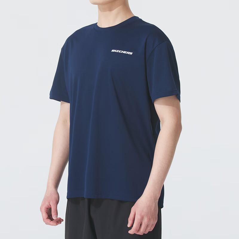 Skechers Fashion Sports Series Soft Comfortable Breathable Casual Short Sleeve T-Shirt Unisex Tops Navy-Blue P225U117-0515