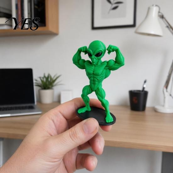 Stable Base Figurine Novelty Alien Statue, 3D Printed Muscular for Unique Sculpture Home, Office, Game Room, Desktop, Shelf, Coffee Table Decor