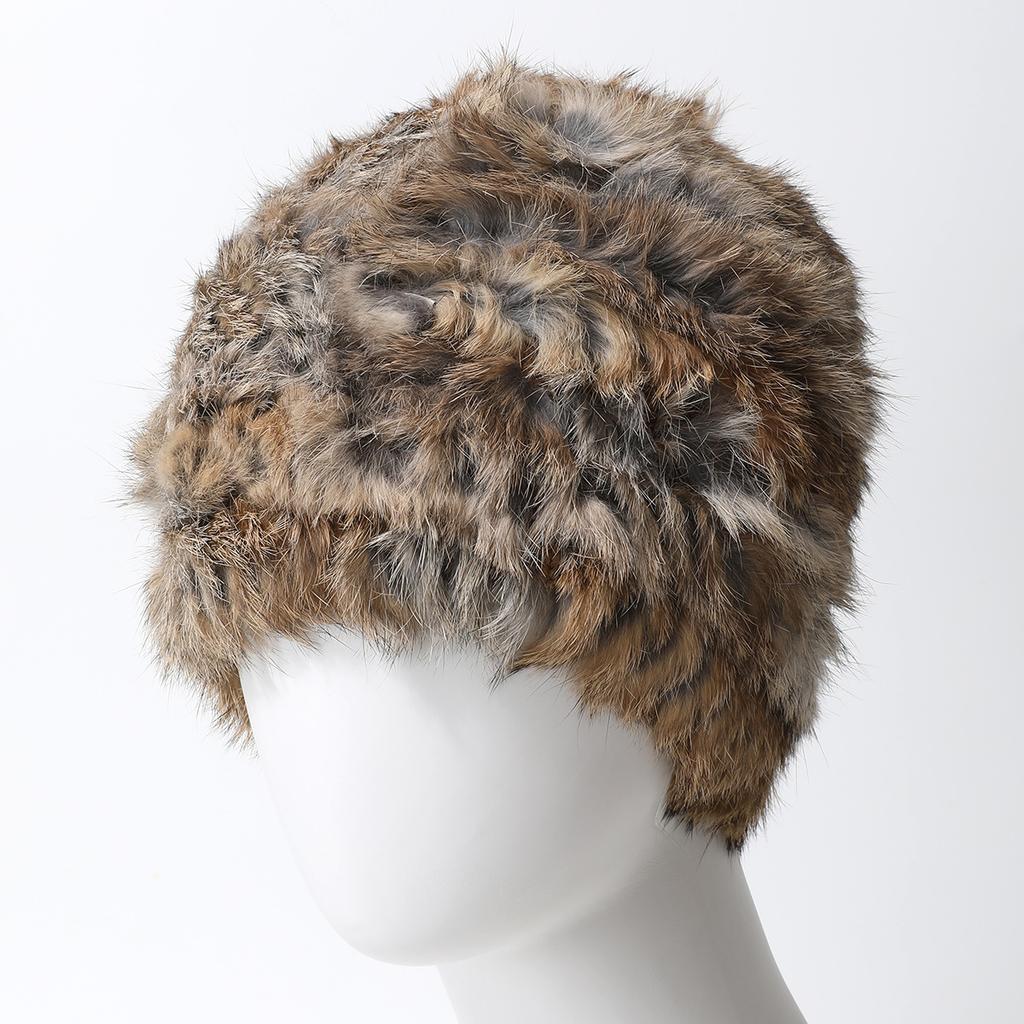 Rabbit Hair Hand-Woven Fur Hat Hat Women'S Versatile Fur Headgear Knitted Hat