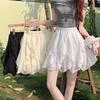 Irregular Lace Trim Puff Skirt With Splicing Detail For Summer Casual Wear