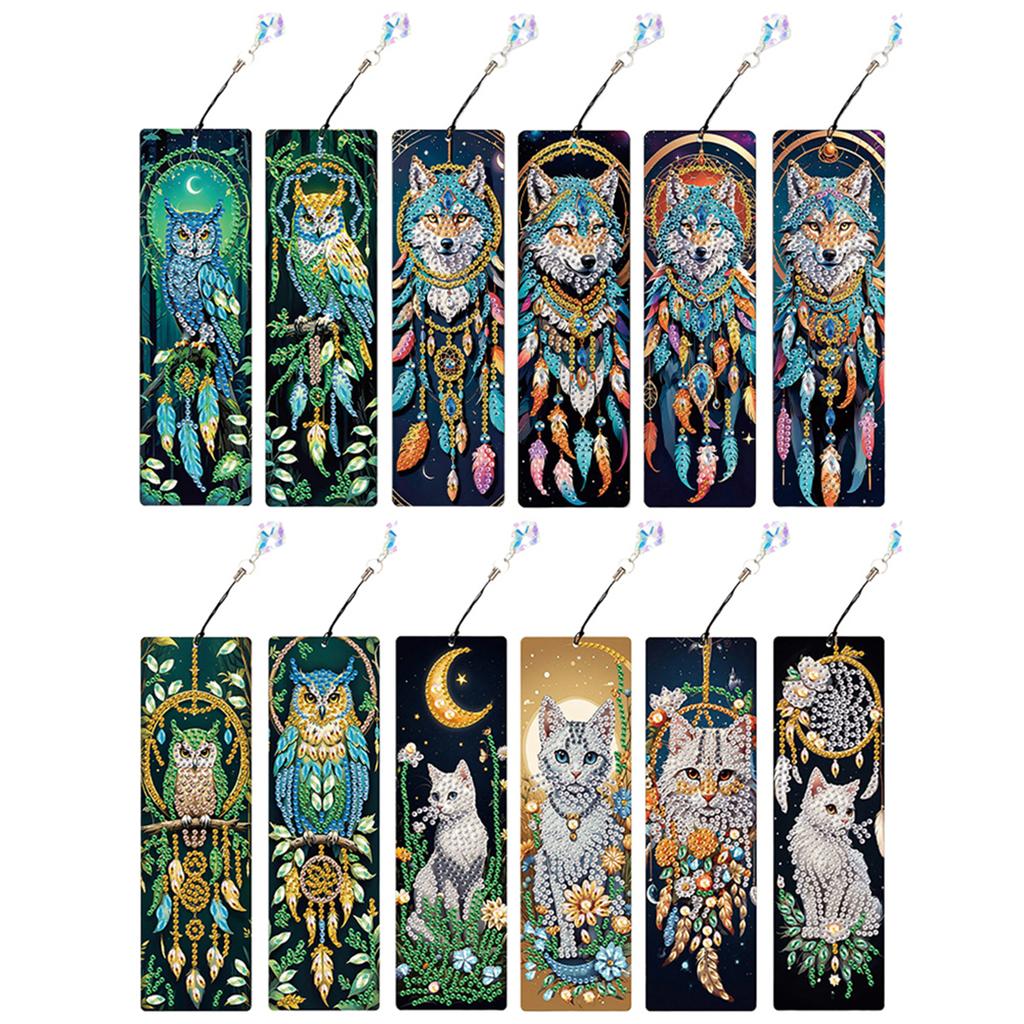 12Pcs DIY Diamond Art Bookmark with Crystal Pendant Water Diamond Art Bookmark for Readers Home Office Book Decor & Gift Idea