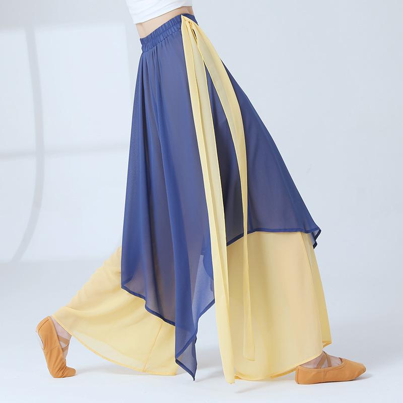 Klassische Tanzhose Tänzerin Übung Performance Chinesisches Chiffon Flatterndes Weites Locker fallendes Rock Culotte Weites Bein Locker Fließendes Kostüm