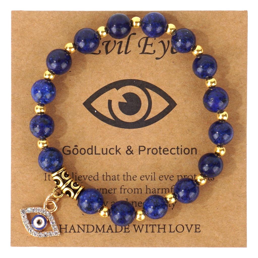 Turkish Luck Evil Eye Pendant Beads Bracelet Natural Stone With Card Charm Bracelets For Men And Women, Fashion Friendship Jewelry Gift.