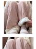 Women's Pink Fleece Cotton Wide-Leg Pants - Winter 2025 Casual Warm Plus Velvet Design